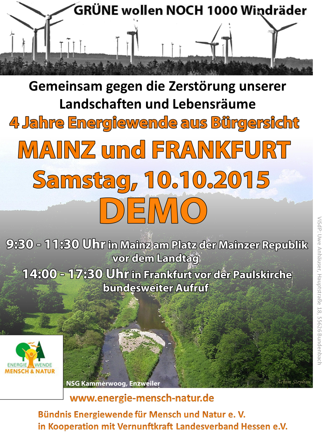Aufruf zur Demonsration gegen den weiteren Ausbau der Windenergie am 10.10.2015 in Mainz